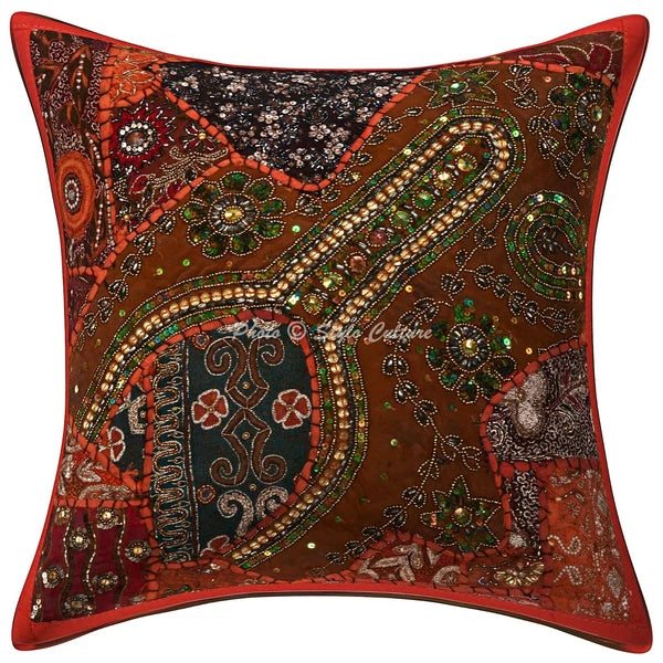 Home Decor Pillow Cover Beaded Bohemian Boho Cushion Cover Throw 16 x 16 in