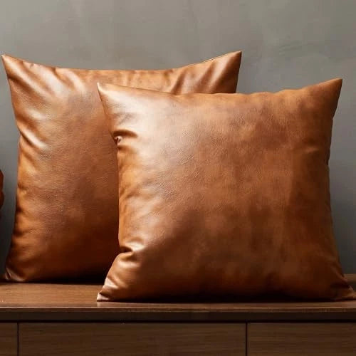 Faux Leather Throw Pillow Covers 20X20 Set of 20" x 20" (Pack of 2) Brown