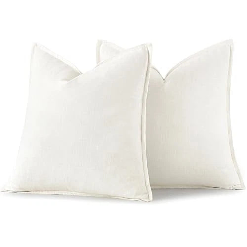 Decorative Linen Pillow Covers 24x24 Inch 24" x 24" (Pack of 2) Cream White