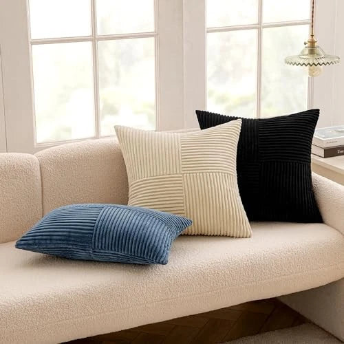 Corduroy Pillow Covers Pack of 2 Boho Decorative 26" x 26" (Pack of 2) Black