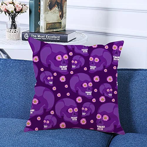 Decorative Square Throw Pillow Covers Purple Sugar Skulls Couch Sofa Bed