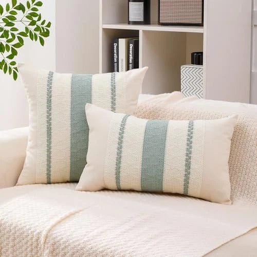 Boho Throw Pillow Covers Set of 2 Linen 18" x 18" (Pack of 2) 8-sage Green