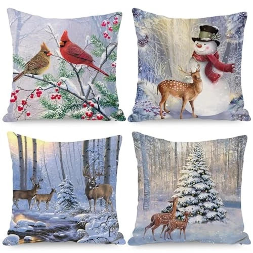 Christmas Pillow Covers 20x20 Set of 4, Winter 20" x 20" (Pack of 4) Color 8