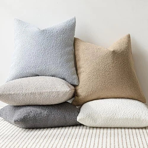 Modern Textured Boucle Throw Pillow Covers Accent Solid 18" x 18" Sky