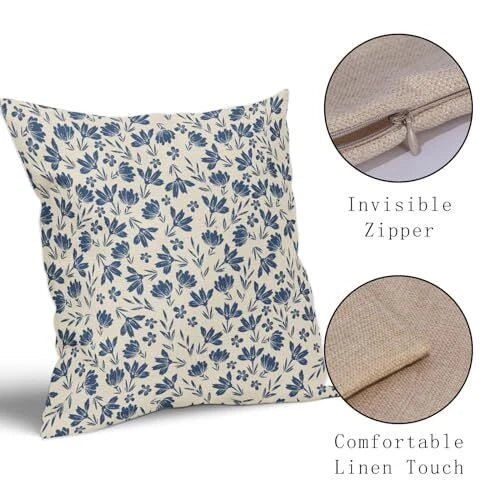 Blue Floral Pillow Covers 18x18 Set of 2 Vintage 18x18 inch Blue Cute Floral