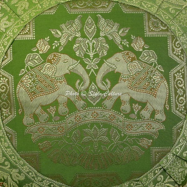 Green Cushion Cover Brocade Jacquard Gypsy Elephant Tribal Hippie Pillow