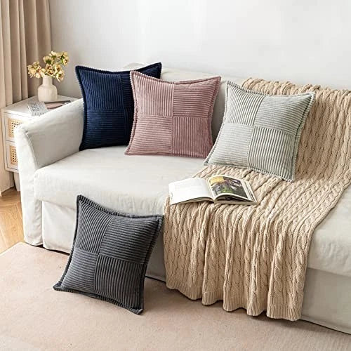 Corduroy Pillow Covers 20x20 Inch with 20" x 20" (Pack of 2) Blush Pink