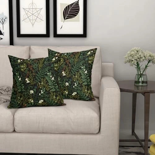Green Plant Pillow Covers 18X18 Inch 18" x 18" (Pack of 2) Ns-fern-plant-black
