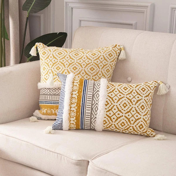 Boho Tufted Decorative Throw Pillow Covers for Couch Sofa - Modern Moroccan Pill