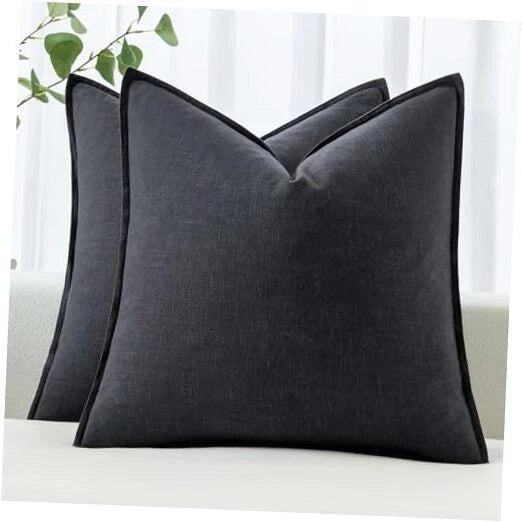 Decorative Linen Euro Sham Pillow Covers4x4 24" x 24" (Pack of 2) 2 Dark Gray