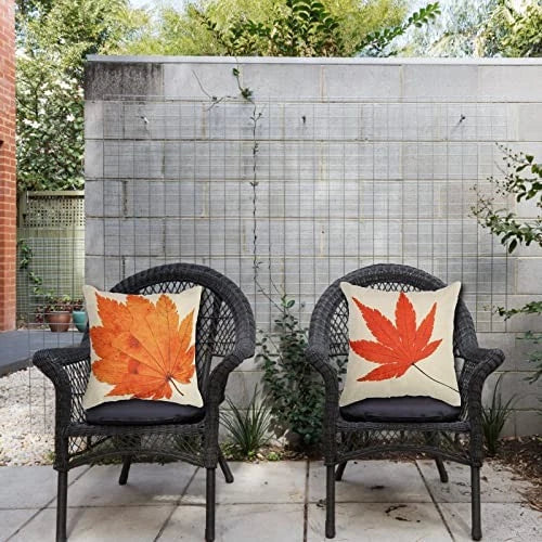 Fall Pillow Covers, Maple Leaves 18" Pillow Cover, Autumn Decorative Yellow