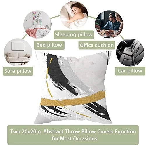 Black Gold Throw Pillow Covers 20 x20 inch 20" x 20" (Pack of 2) Gray Gold