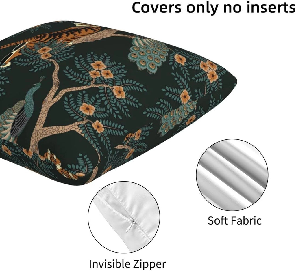 Tiger and Peacock Pillow 18" x (Pack of 2),