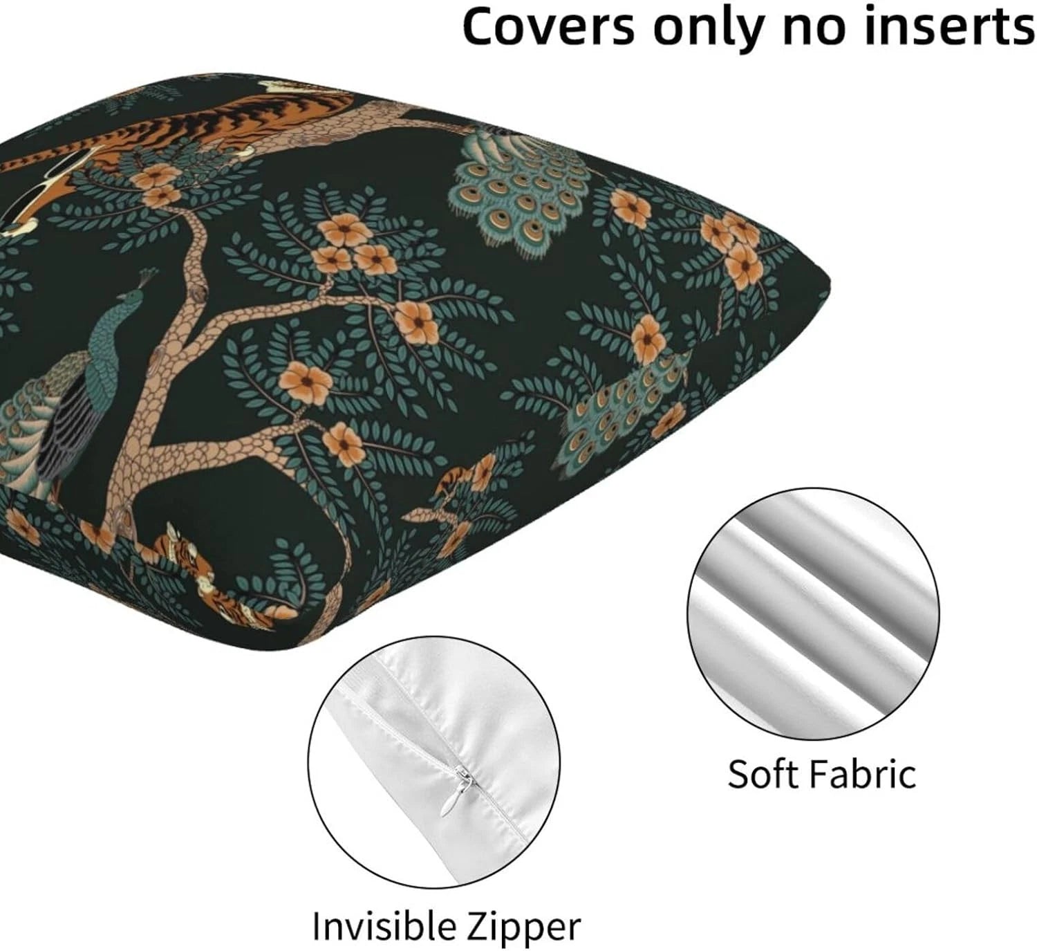 Tiger and Peacock Pillow 18" x (Pack of 2),