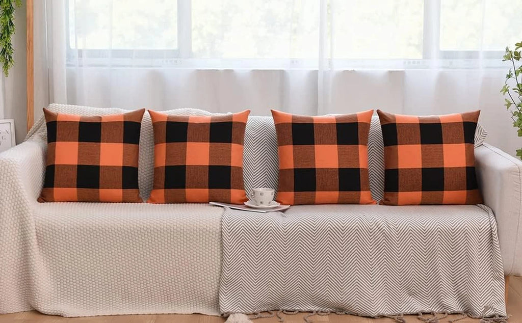 Set of 2 Buffalo Check Plaid Halloween Pillow Covers, Farmhouse Pillow Cases Cot
