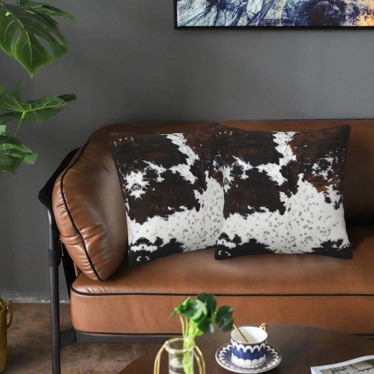 Western Brown Cow Print Pillow Covers 18X18 Set of 2, Cowfur Print Throw Pillow