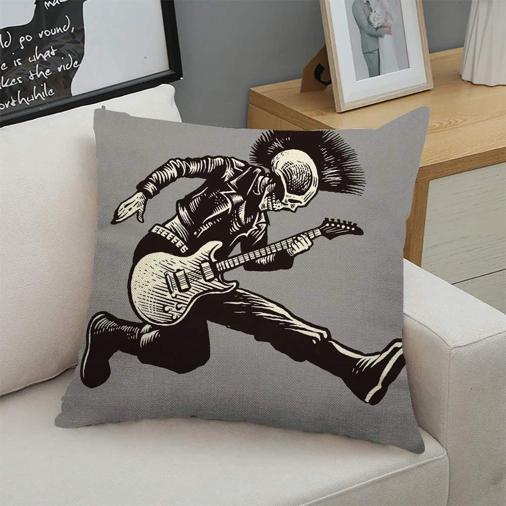 Throw Pillow Cover Rock Skull Punk Guitarist Music Skeleton Jacket Guitar Hand S