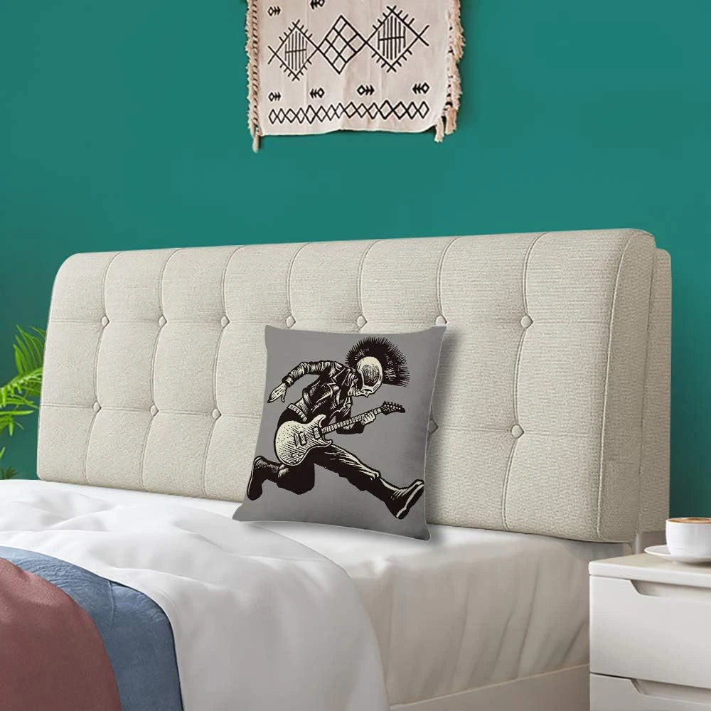 Throw Pillow Cover Rock Skull Punk Guitarist Music Skeleton Jacket Guitar Hand S
