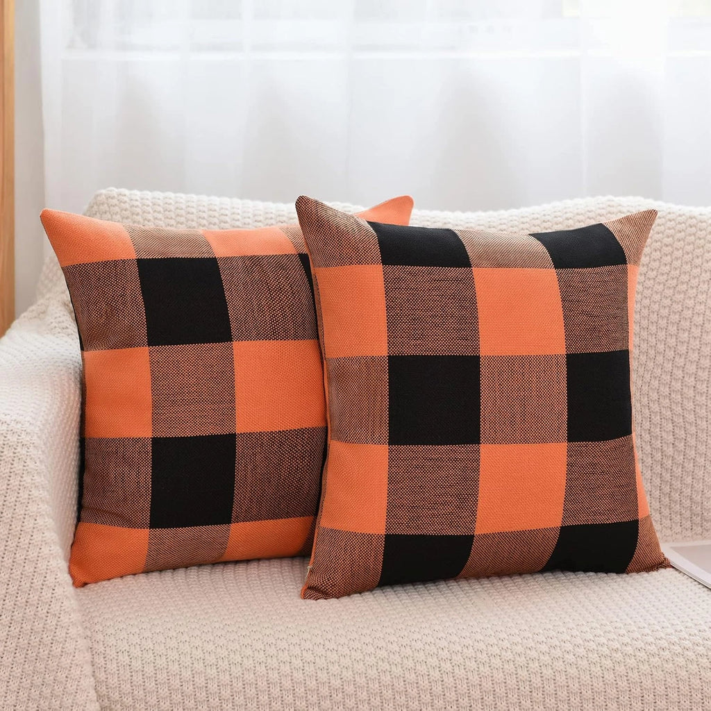 Set of 2 Buffalo Check Plaid Halloween Pillow Covers, Farmhouse Pillow Cases Cot
