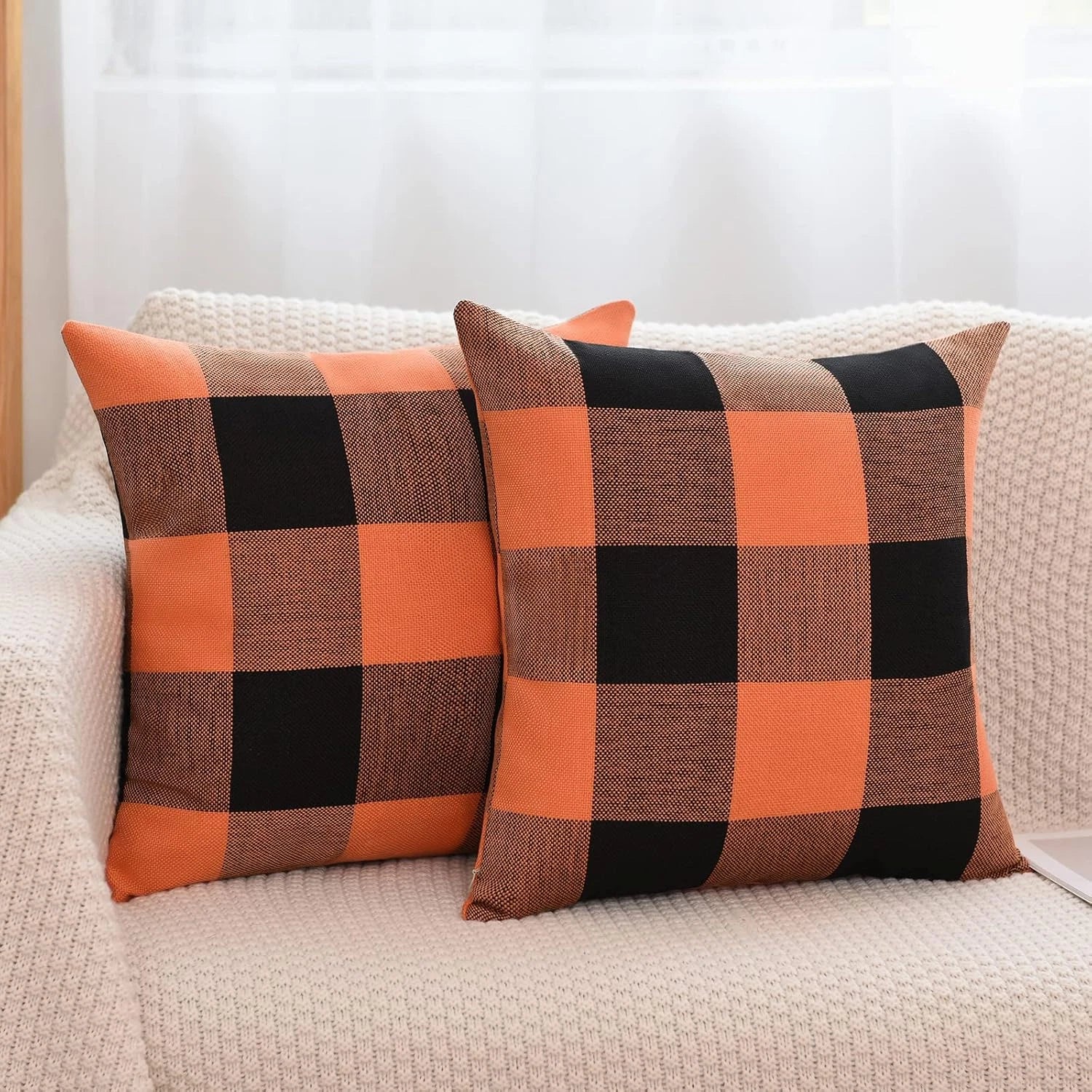 Set of 2 Buffalo Check Plaid Halloween Pillow Covers, Farmhouse Pillow Cases Cot