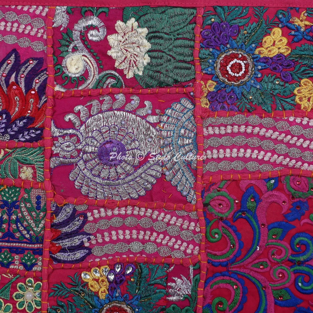 Pink Cushion Cover Vintage Gypsy Handmade Indian Ethnic Tribal Hippie Pillow