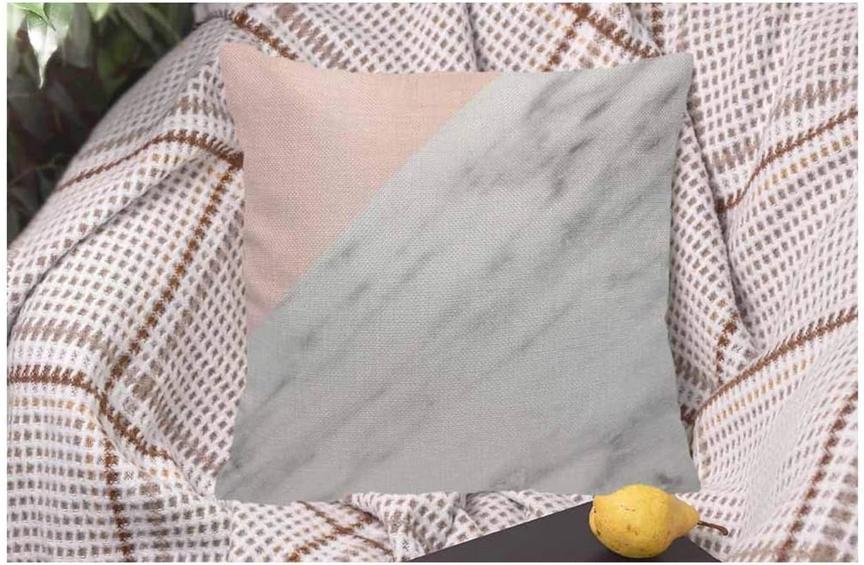 Pillow Cover Marble Pattern White Pink - Soft Linen Pillow Case for Decorative B