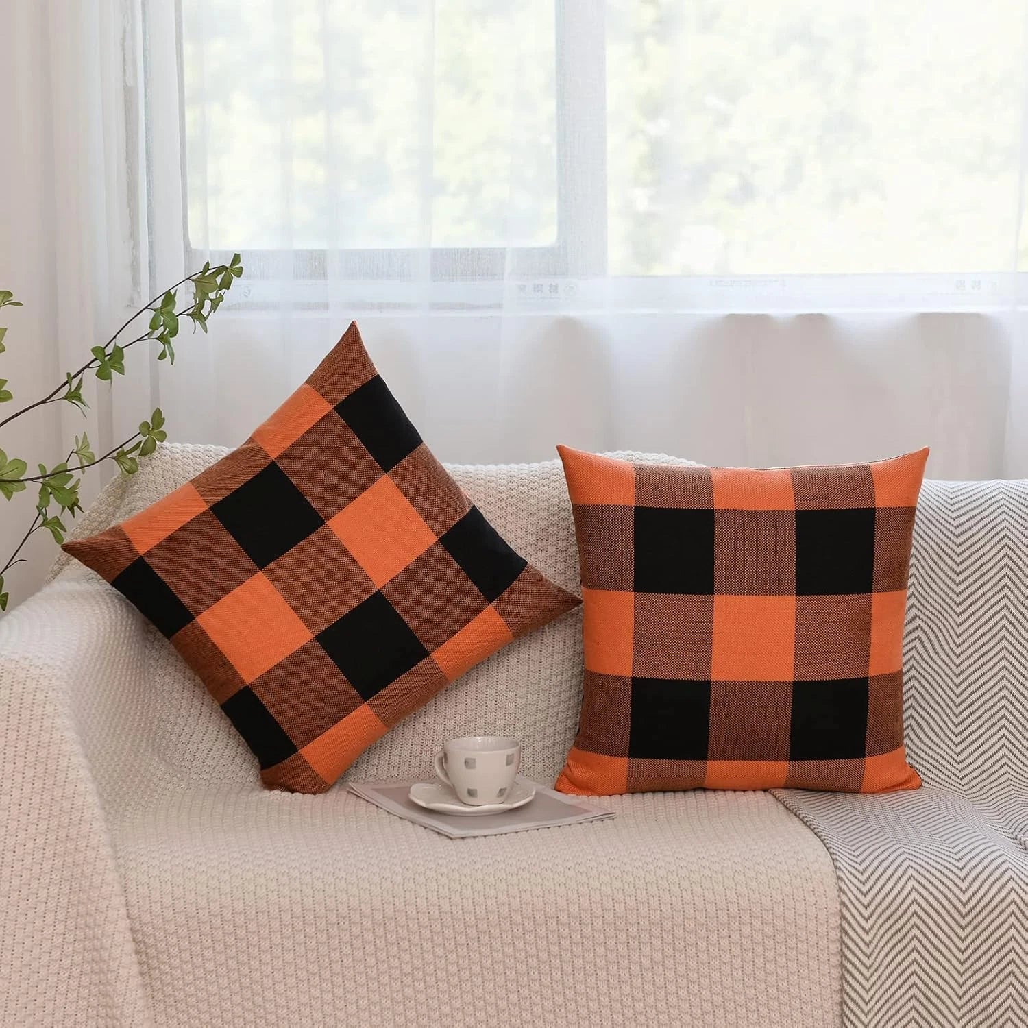 Set of 2 Buffalo Check Plaid Halloween Pillow Covers, Farmhouse Pillow Cases Cot