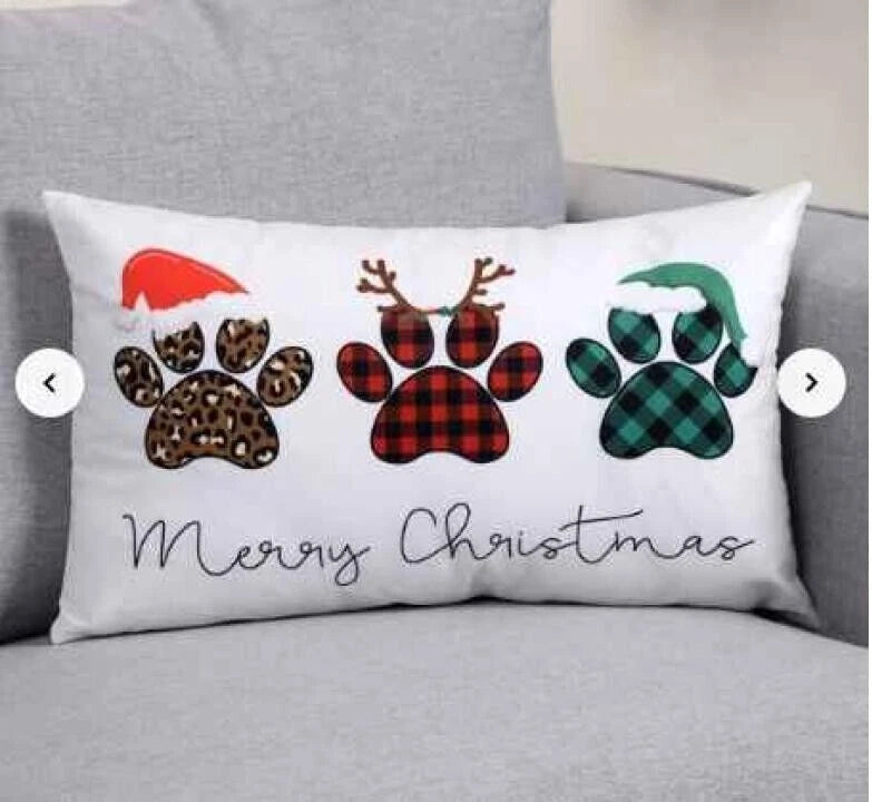 Set of Christmas Paws Pillow Cushion Cover Without Filler For Sofa Home Decor
