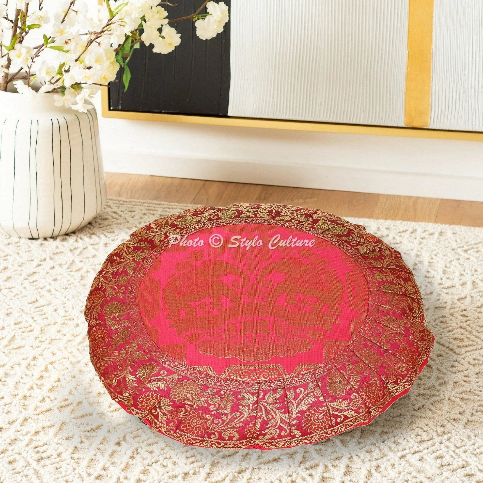 Pink Cushion Cover Brocade Jacquard Gypsy Bohemian Elephant Tribal Hippie Pillow