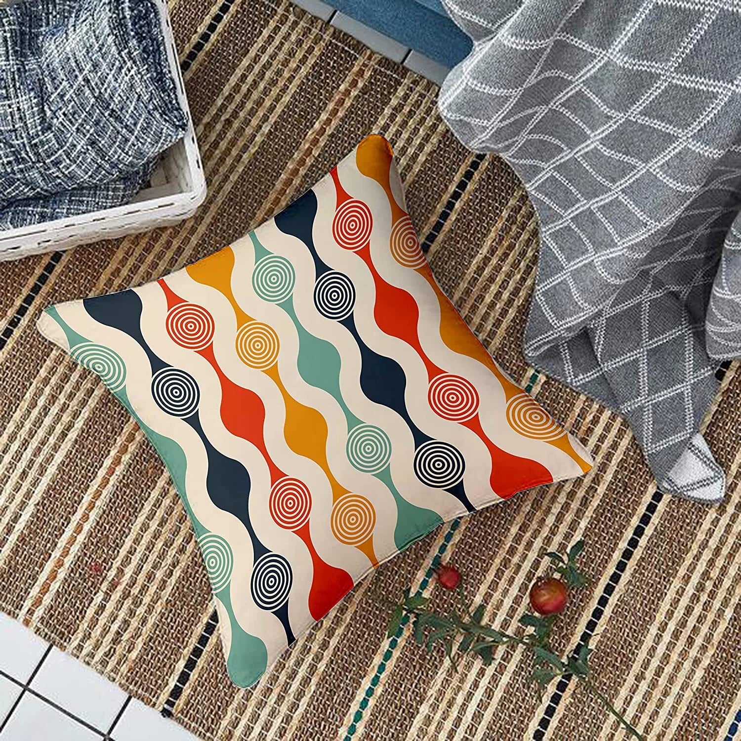 Rainbow Colours Printed Cotton Canvas Cushion Covers, Set of 5 16 x 16 Inch