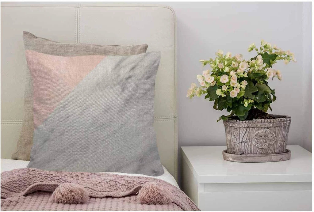 Pillow Cover Marble Pattern White Pink - Soft Linen Pillow Case for Decorative B