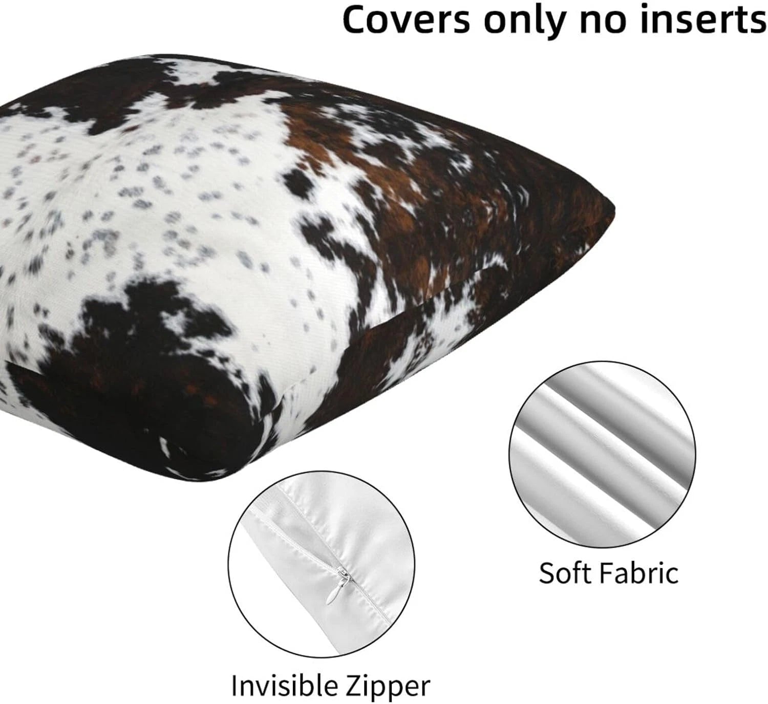 Western Brown Cow Print Pillow Covers 18X18 Set of 2, Cowfur Print Throw Pillow