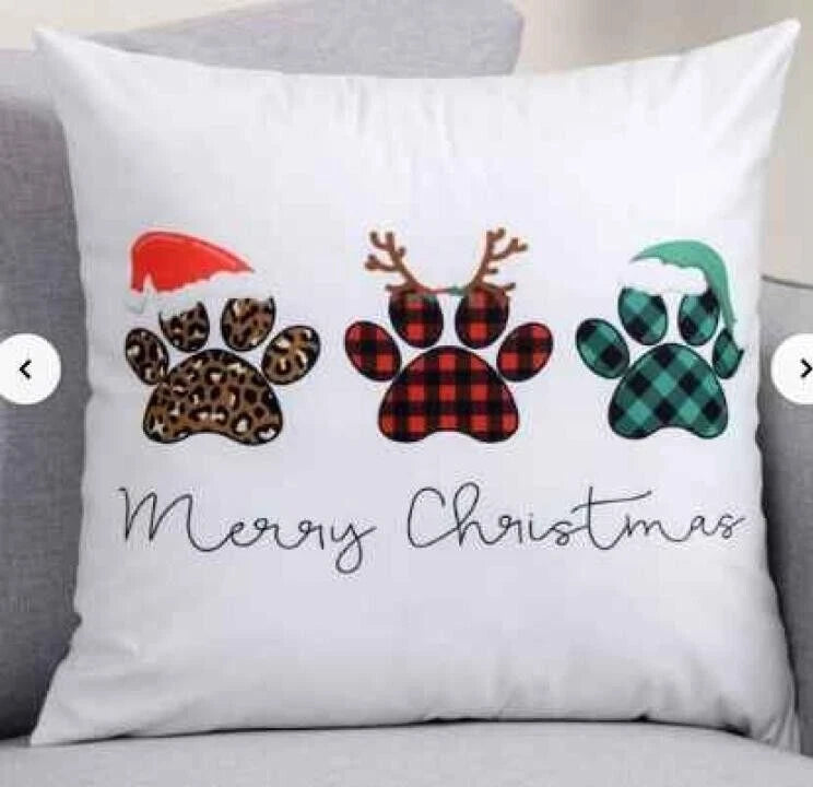 Set of Christmas Paws Pillow Cushion Cover Without Filler For Sofa Home Decor