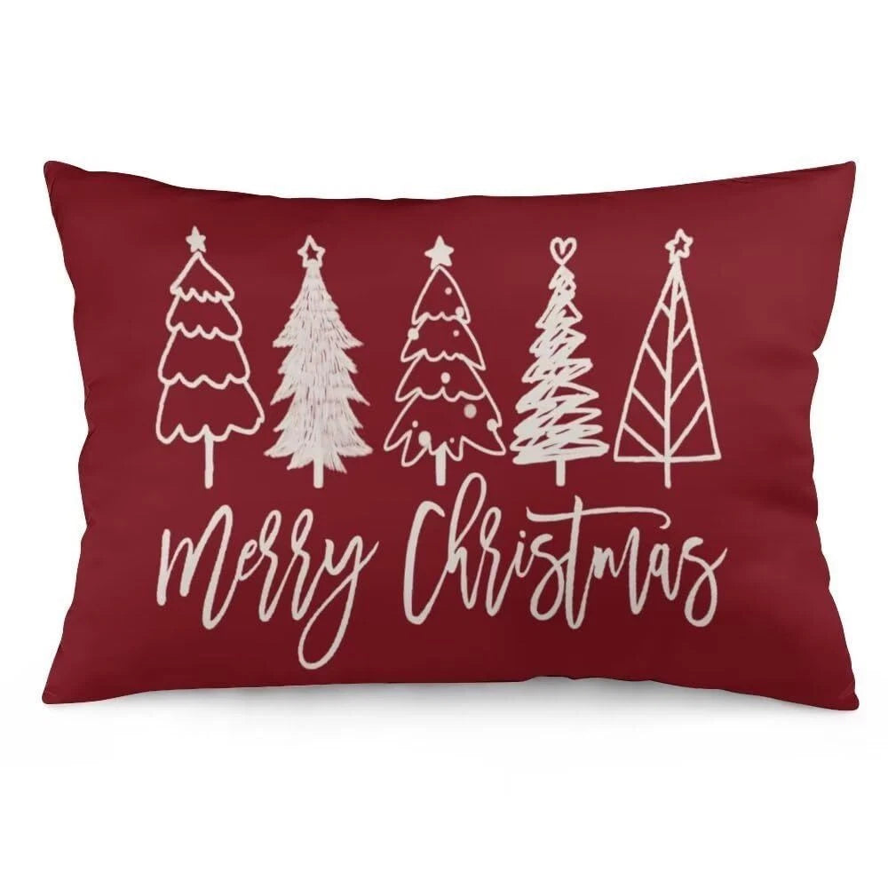 Merry Christmas Throw Pillow Cover Queen Size Winter Holiday Christmas Tree L...