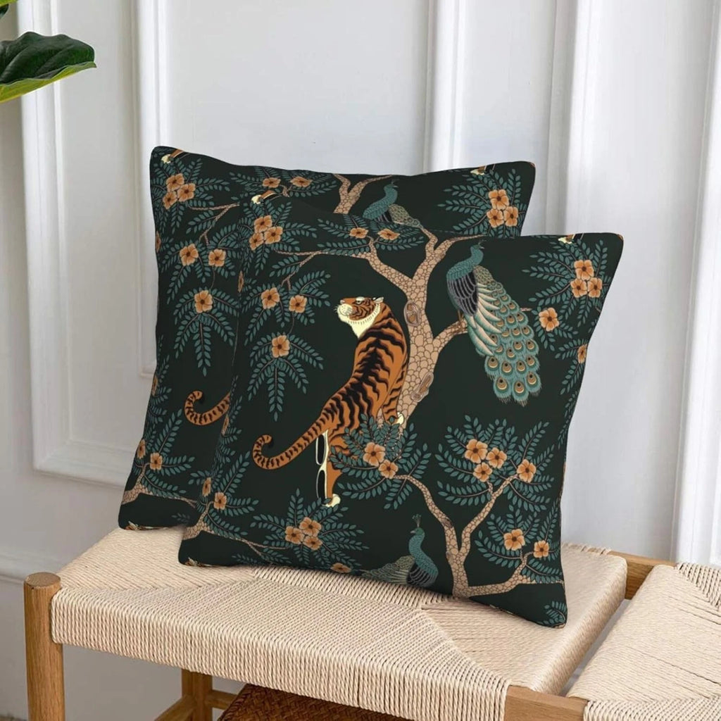 Tiger and Peacock Pillow 18" x (Pack of 2),