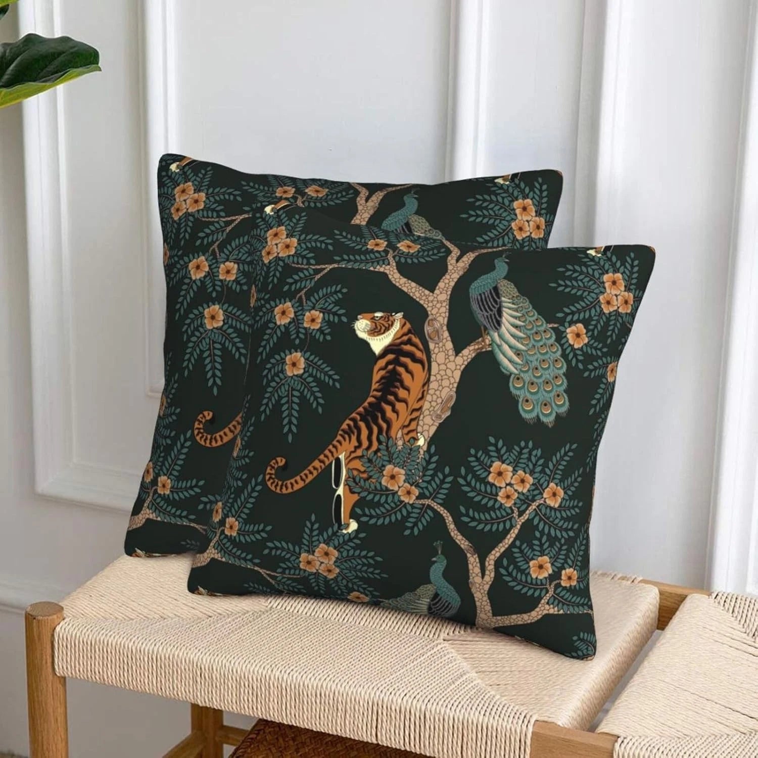 Tiger and Peacock Pillow 18" x (Pack of 2),