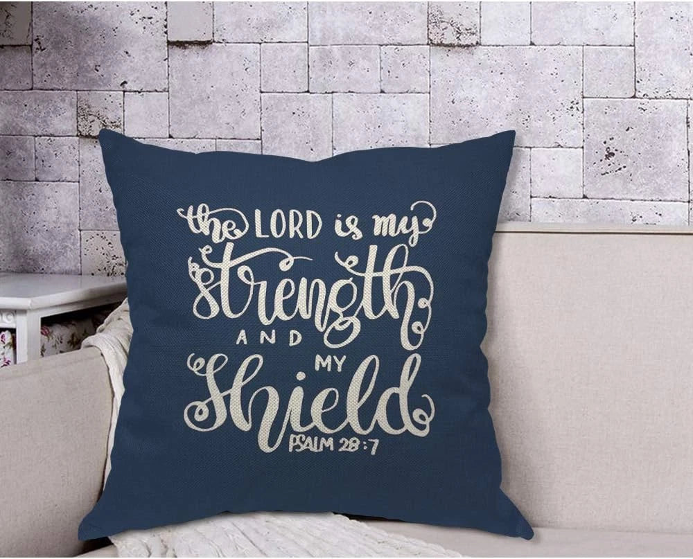 the Lord Is My Strength and My Shield Throw Pillow Cover Inspirational Verse Wor