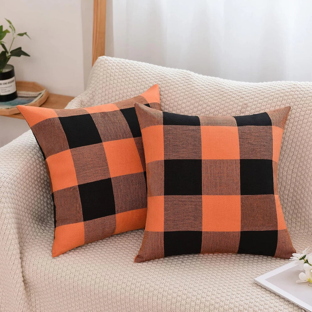 Set of 2 Buffalo Check Plaid Halloween Pillow Covers, Farmhouse Pillow Cases Cot