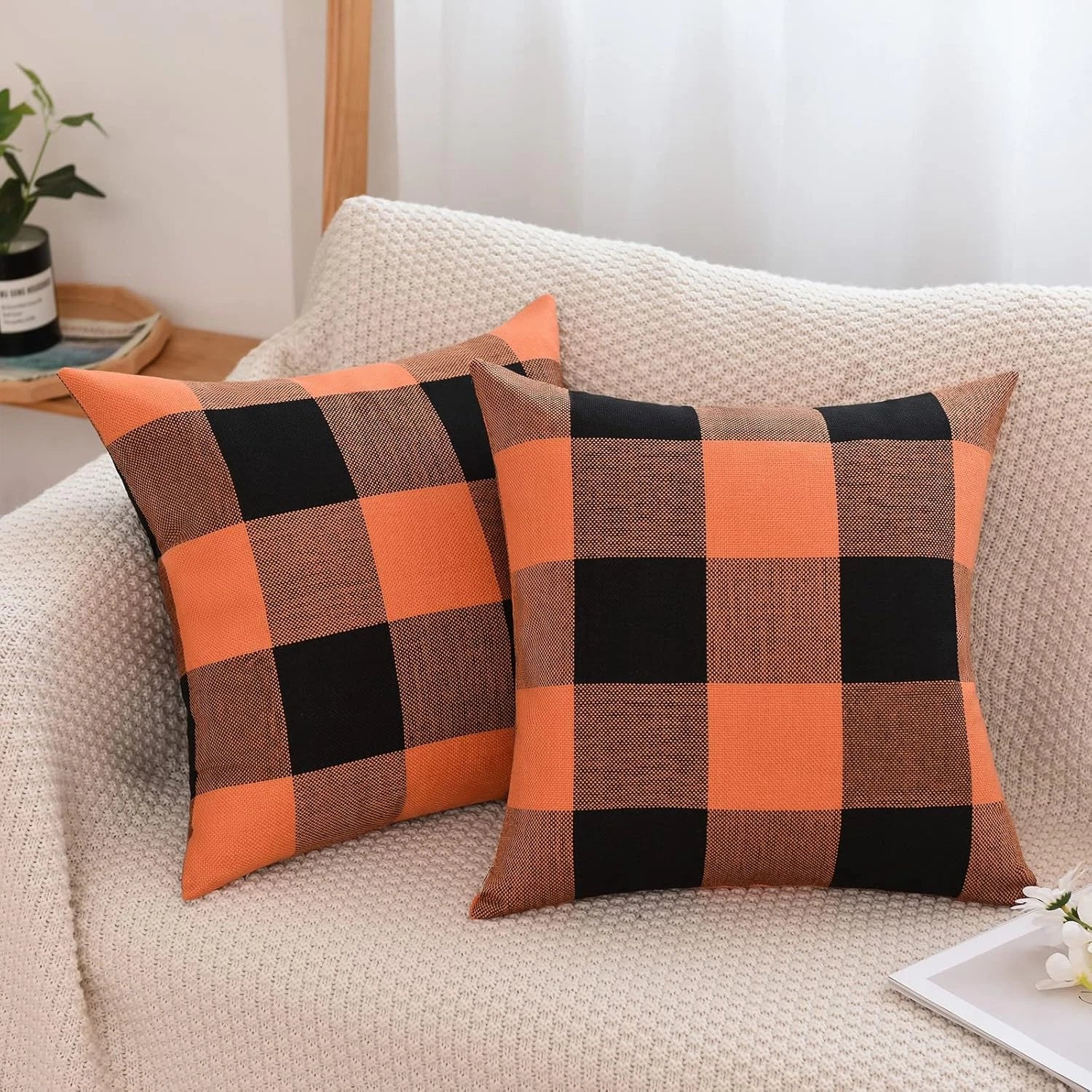 Set of 2 Buffalo Check Plaid Halloween Pillow Covers, Farmhouse Pillow Cases Cot