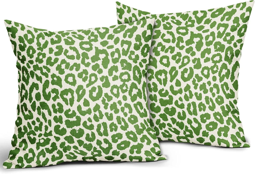 Lime Green Leopard Print Pillow Covers 18X18 Set of 2 Preppy Room Decor Cheetah