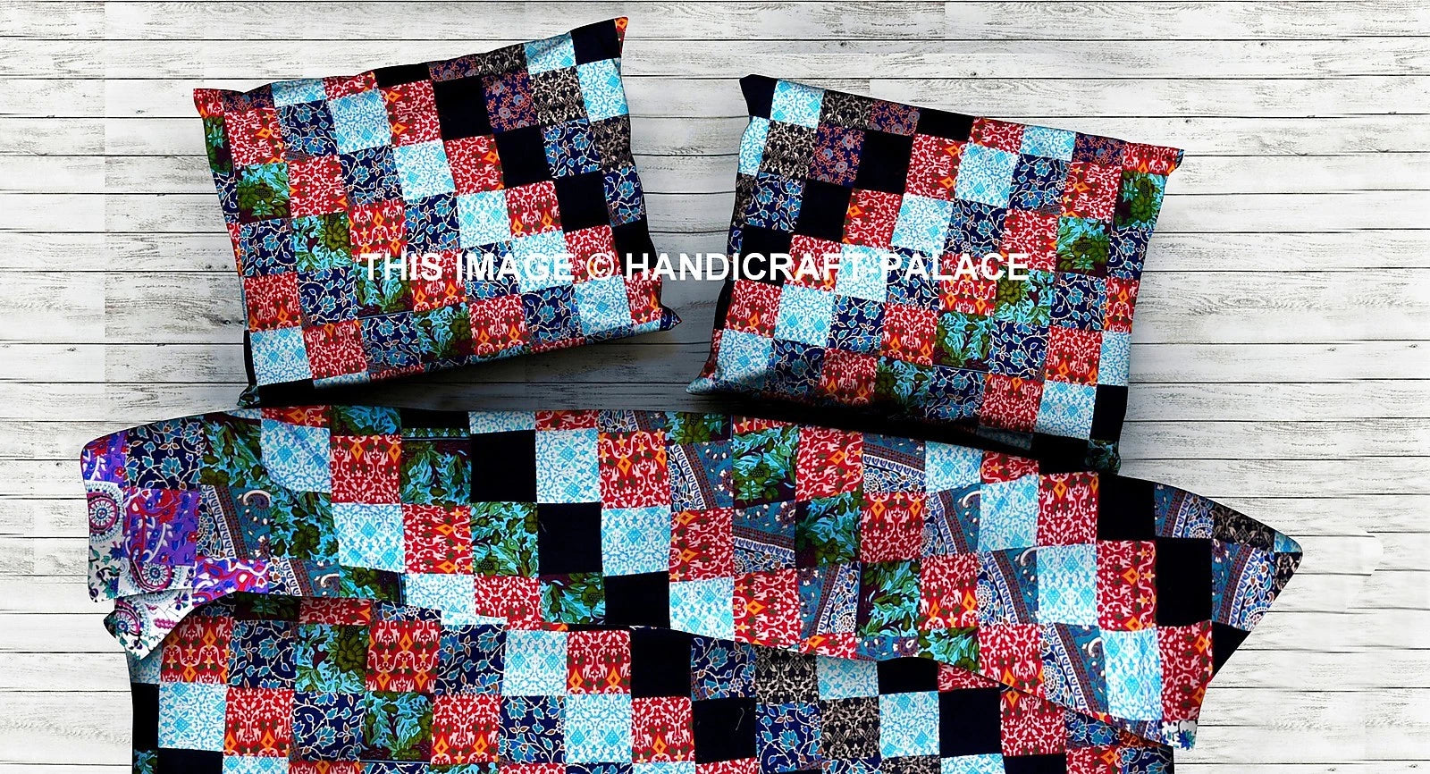Patchwork Pillow Cover Indian Hand Print Pillow Sham Cotton Bed Sofa Decor Throw