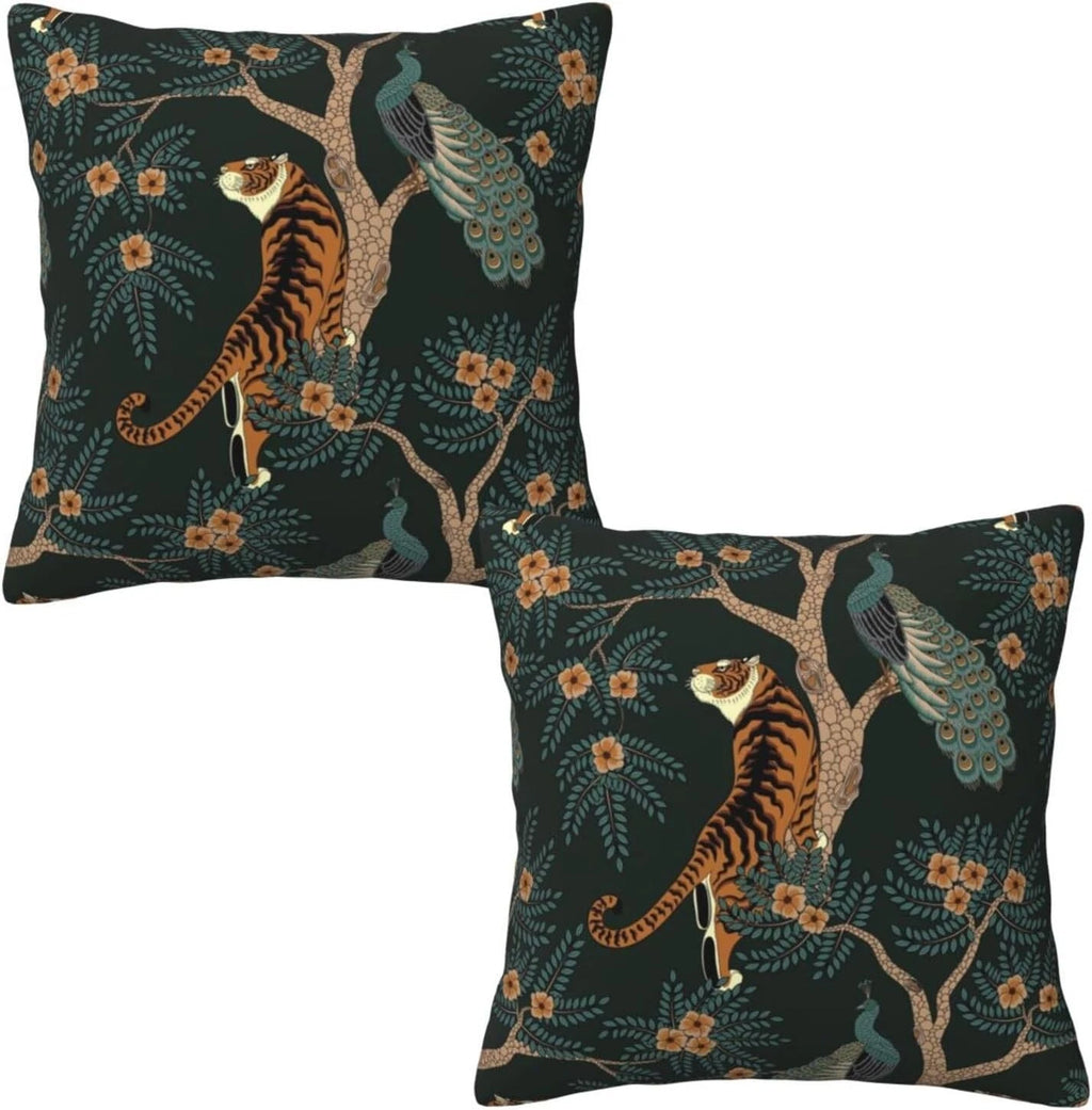 Tiger and Peacock Pillow 18" x (Pack of 2),