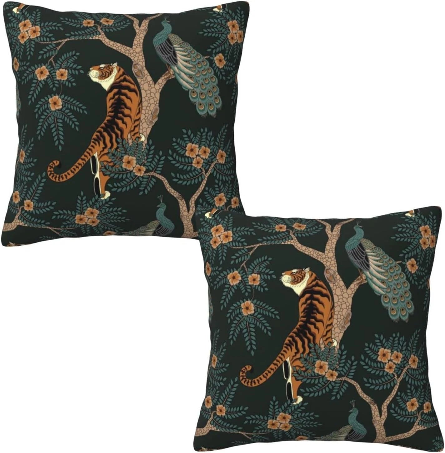 Tiger and Peacock Pillow 18" x (Pack of 2),