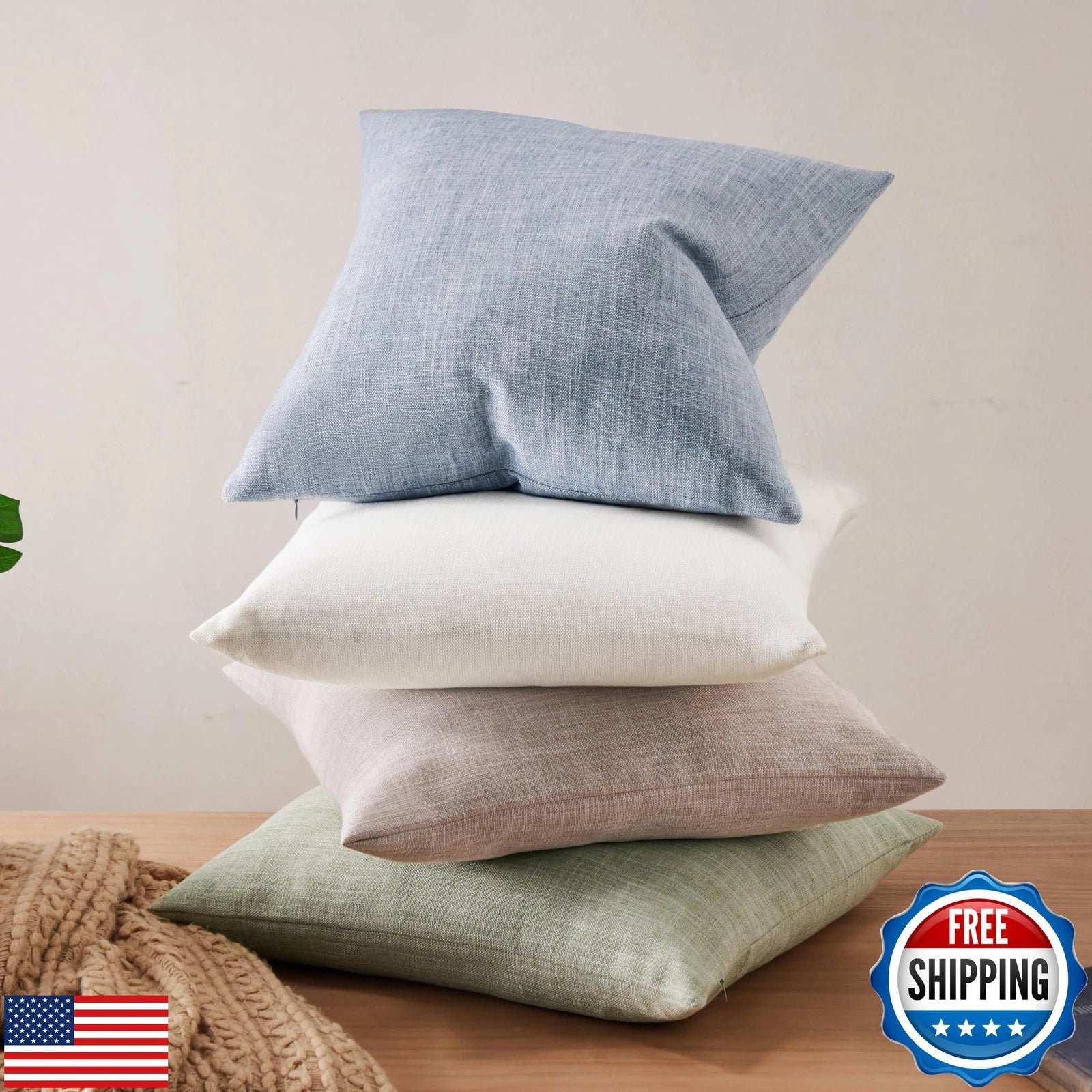 ZeeMart Rustic Linen Throw Pillow Covers Set of 2, 20x20 Inch Taupe, Farmhous