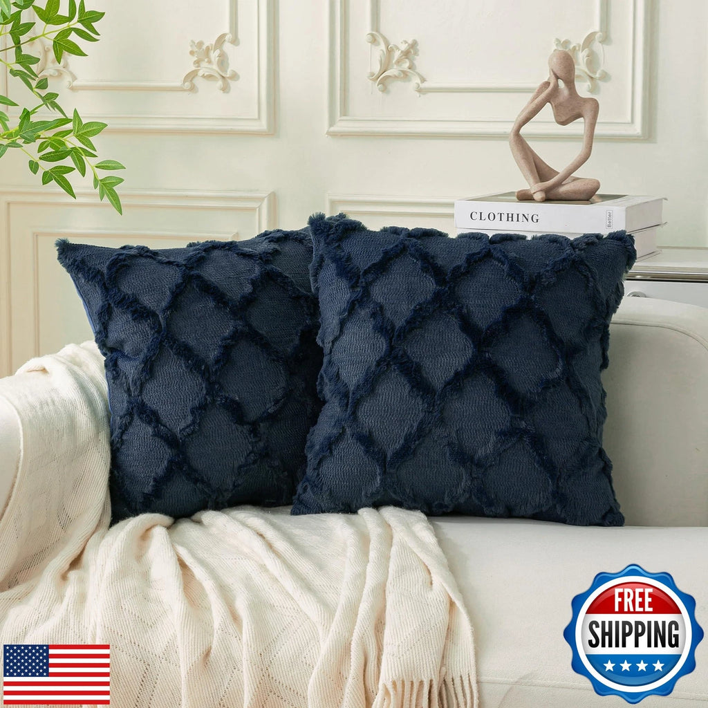 Cozoomy Set of 2 Navy Blue Morrocan Decorative Pillow Covers 16x16 Inch Fluff