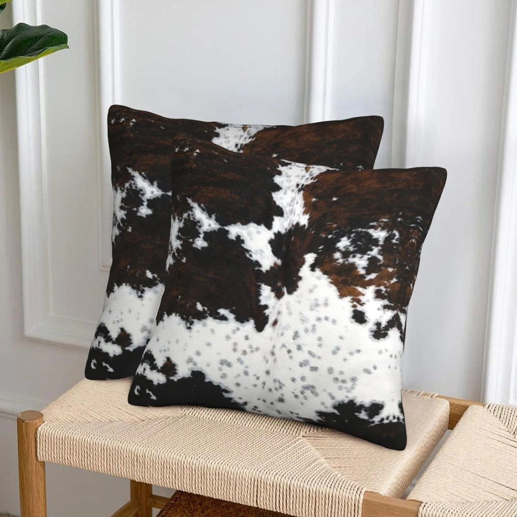 Western Brown Cow Print Pillow Covers 18X18 Set of 2, Cowfur Print Throw Pillow