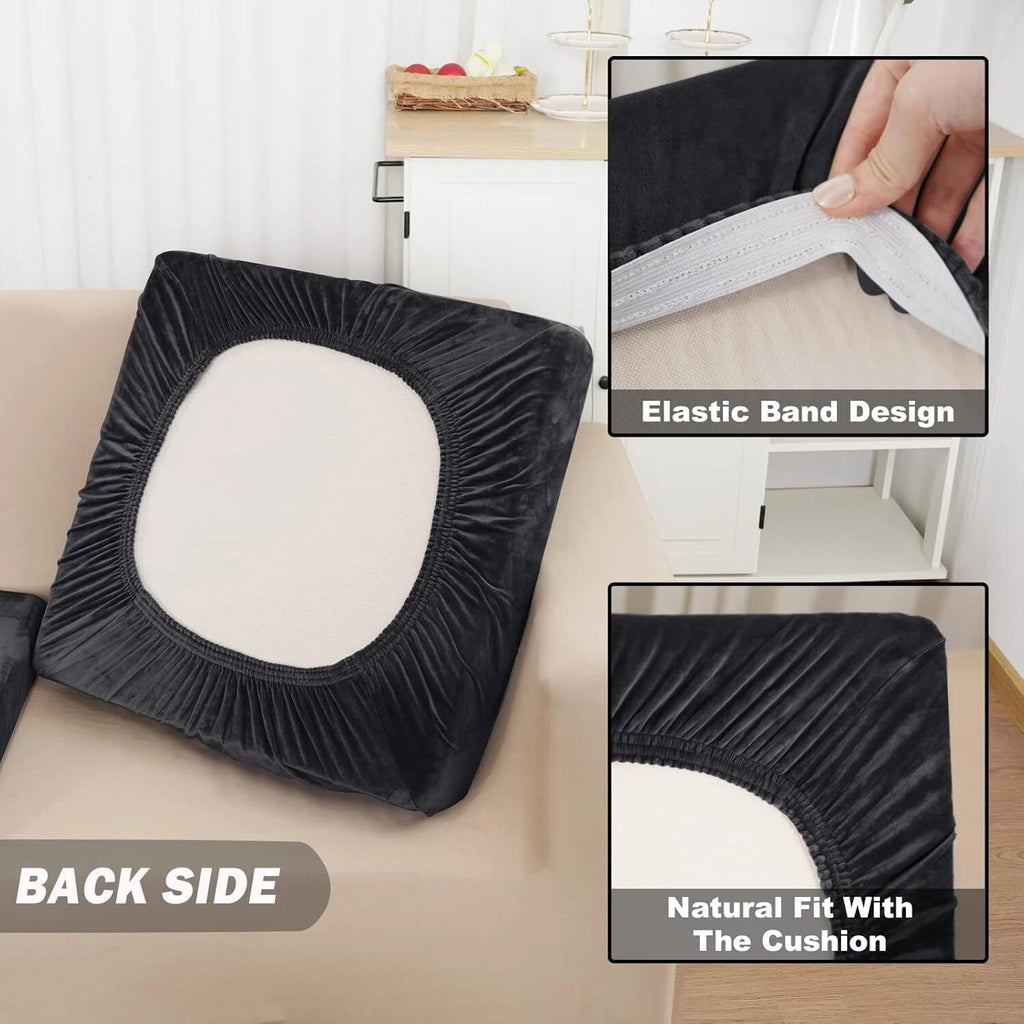 Stretchable Eight-Piece Velvet Slipcovers for Sectional Sofas with Pillowcases