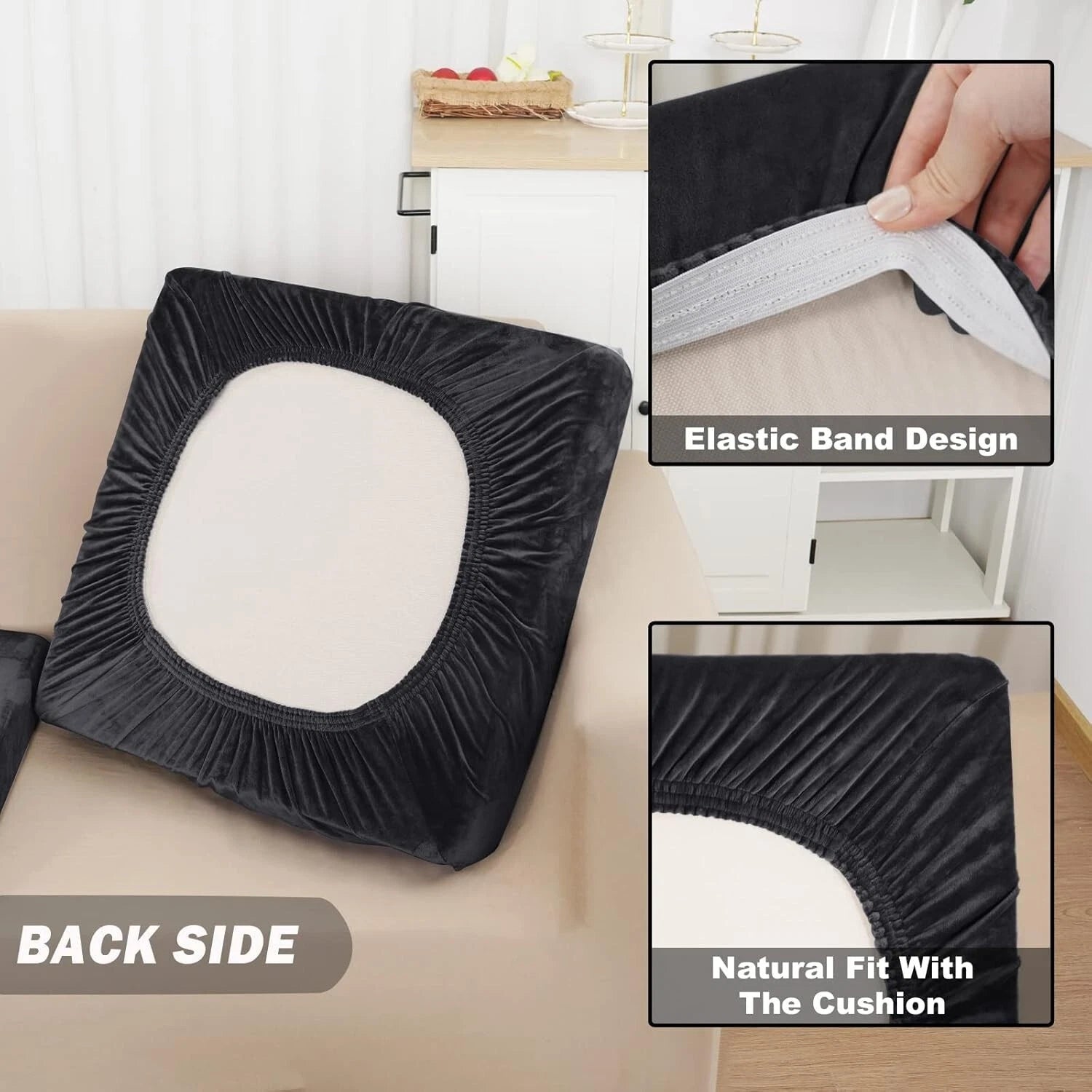 Stretchable Eight-Piece Velvet Slipcovers for Sectional Sofas with Pillowcases
