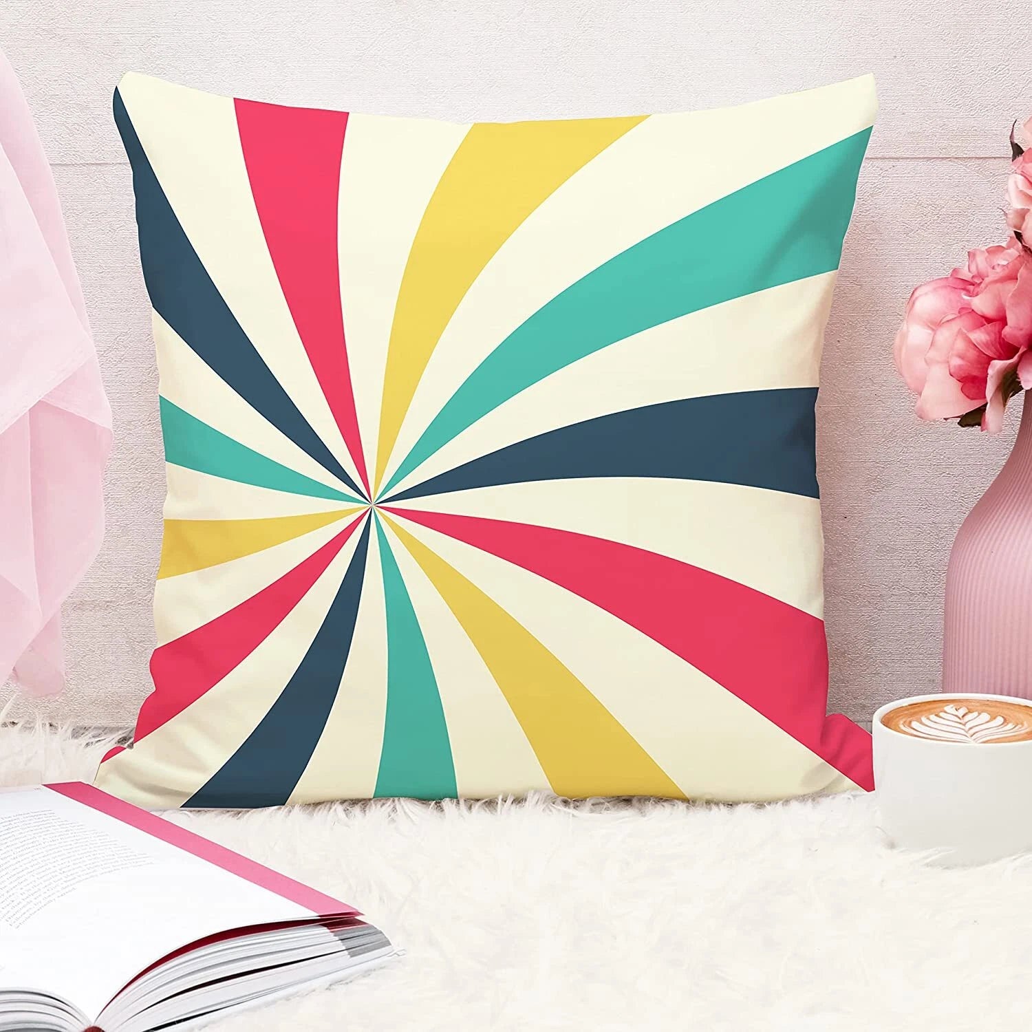 Rainbow Colours Printed Cotton Canvas Cushion Covers, Set of 5 16 x 16 Inch