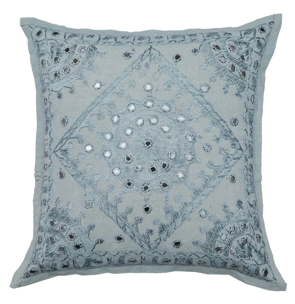 16" Decorative Mirror Embroidered Pucca Cushion Pillow-Cover Sofa Throw Blue